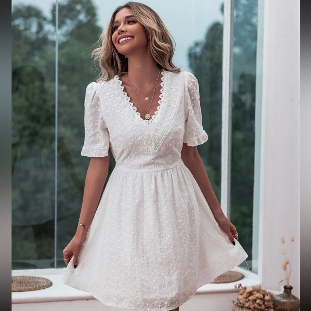 SHEIN White Lace Casual Dress